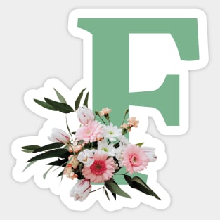 Letter F green with colorful flowers Sticker